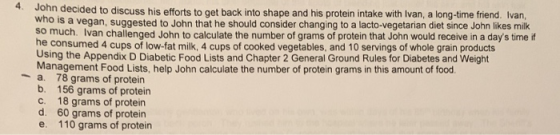 John decided to discuss his efforts to get back into shape and his protein intake with Ivan, a long-time friend. Ivan, who is