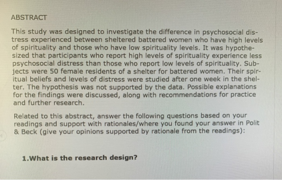 ABSTRACT This study was designed to investigate the difference in psychosocial dis- tress experienced between sheltered batte