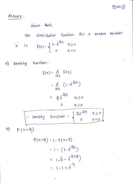 PINO O Answer:- فخخخمكيا for a random variable Given that, The distribution function Ÿ is flos-di-e de azo To aco Plex a) Den
