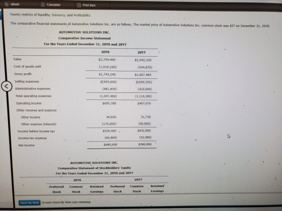 eBook Print Item Twenty metrics of liquidity, Solvency, and Profitability The comparative financial statements of Automotive