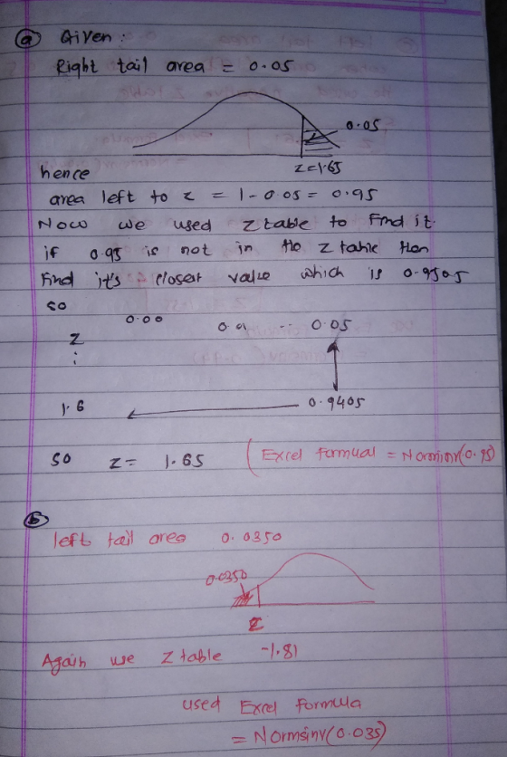 ④Aiyen Right tal area o-as hence area left to 1-Oos- 0,95 0 946 Excel rm ual -Norm)の1(o.ro lef tal area o. 03 o 廿.casa.ー used Exel formueo