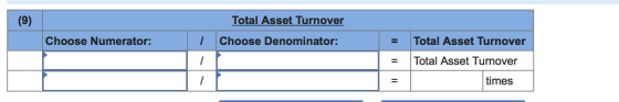 (9) Total Asset Turnover Choose Denominator: Choose Numerator: - Total Asset Turnover Total Asset Turnover Total Asset Turemo