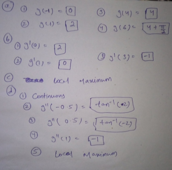 ។ 9(H) (0 999) g(4) 91600 4 + 1 - 1 OJO) 2 ☺ goa ③ g (3) O 0 local Manimum ① Continuory g(-0.5) [dan! (62) g (0.5) = Tton
