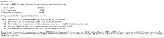 Problem 10-1A On January 1, 2017, the ledger of Ivanhoe Company contained these liability accounts. Accounts Payable Sales Ta