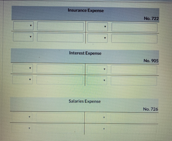 Insurance Expense No. 722 Interest Expense No. 905 Salaries Expense No. 726