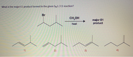 What is the major El product formed in the given Sn1/E1 reaction? | CH,OH set , = major E1 product NS