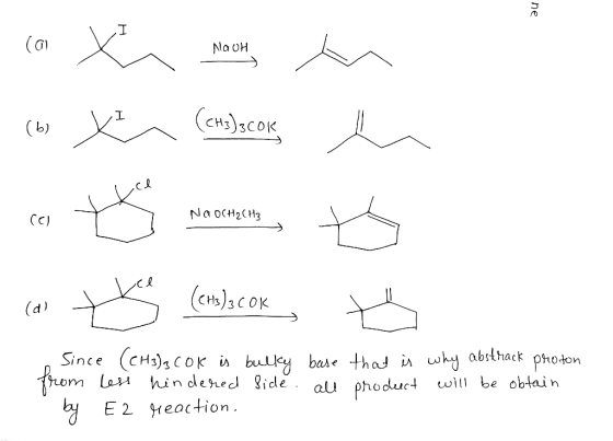 he NAOH OK cox Moung cox (end scores at man (a to (emolacok a em o NaOCH₂CH₃ اگر \ COK (d) o Since (CH3)3 Cok is bulky base t
