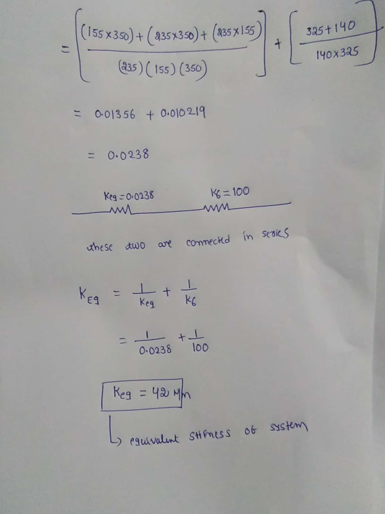 (155x350) + (835*350) + (2354155 325 +140 140X325 (835) (155) (350) = 0.01356 + 0.010219 0.0238 Keg=0.0238 K6 = 100 these two