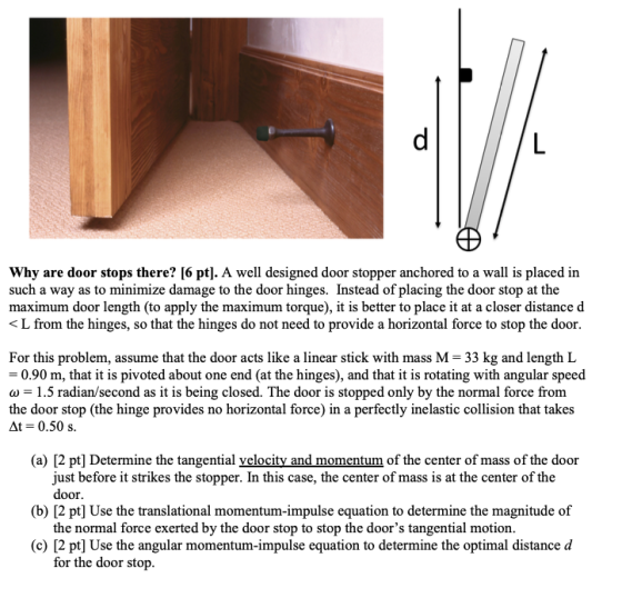 d L Why are door stops there? [6 pt). A well designed door stopper anchored to a wall is placed in such a way as to minimize
