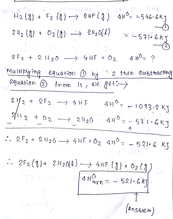 H2 (a) F2 0 Multitingeauationb2 then Bubtbacting om it, de get: 4 HF 4H013.2 K 兰.) AHO