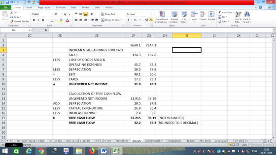 PE EPS, STOCK DIVIDEND - Microsoft Excel (Product Activation Failed) View Add-Ins Review - 2x Σ AutoSum : A = = Dr General Wr