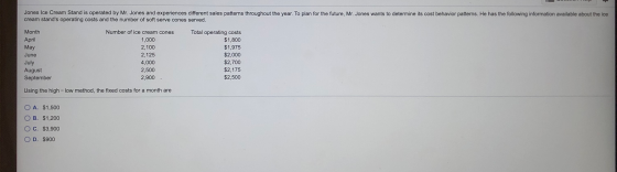 Jones Ice Cream Stand is operated by Mr. Jones and experiences different sales patterns throughout the year. To plan for the