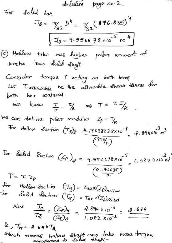 1%, (176.839) m on bar we T 2) TE TJ which means hollow Shaft can dolution page no 2 For solid bar Is = 1/2D = Jş = 9.5566 7