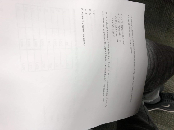 18, Which of the following cost functions exhibits economies of scope when three (3) units of good one and two (2) units of g