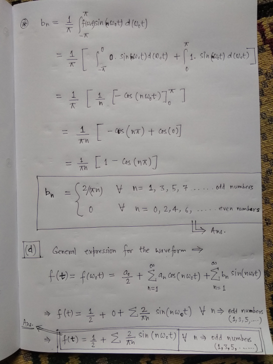 卞 6, even numbers Ans (d)1 General expression for the Waveform 今 1, 3,5,) 2 1,3,5,