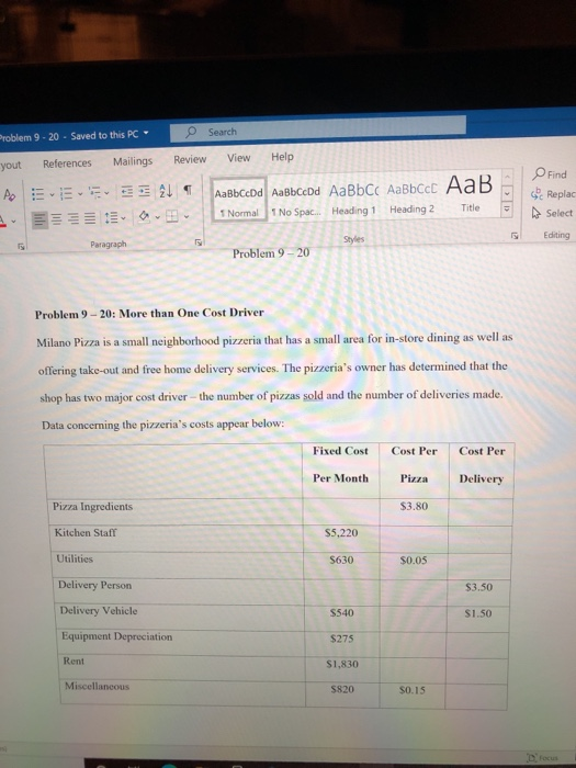 Problem 9 - 20 - Saved to this PC Search Review View Help yout References Mailings Аәвьсеба Аавьсера Аавьсс Аавьссс Аав Title