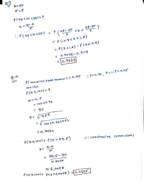 p co? 100)= P(Z >2,0025) 20.0220 033 M=50 6=5 P(46<3(<58)= ? 2 = X-4 :: P(46 (00458) p(467.50 <z + sensor) = P(-0.8<2<1.0) =