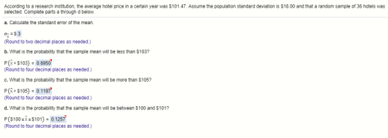 According to a research institution, the average hotel price in a certain year was $101.47. Assume the population standard de