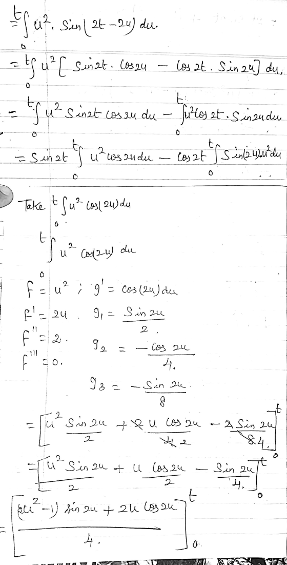 ul. Sien | 2t - 24) du - tg u² [ Sinat. Coszu los at. Sin 2u] du ts 2 Sinet cos 24 du – fulles at. Sinzudu - Sinat i un cos s