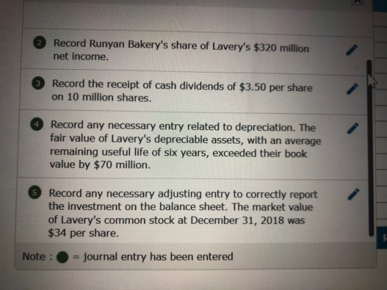 Record Runyan Bakerys share of Laverys $320 million net income. 3 Record the receipt of cash dividends of $3.50 per share o