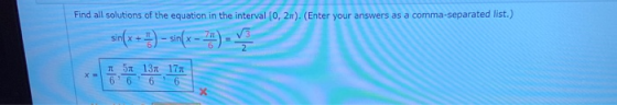 Find all solutions of the equation in the interval (0, 2). (Enter your answers as a comma-separated list.) sin(x + 1) - sin(x