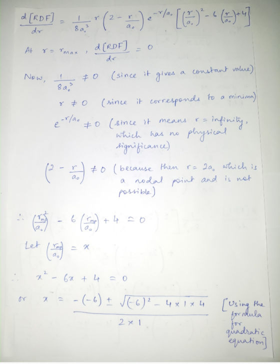 d (RDF] (2-3). / [63)-(39)+] At ra maxd (RDF] = 0. dr Now, I to (since it gives a constant value) 803 8 to (since it correspo