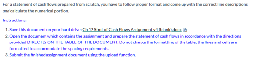 For a statement of cash flows prepared from scratch, you have to follow proper format and come up with the correct line descr