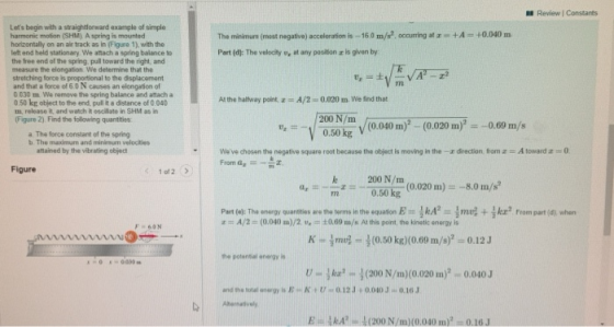 Review Constants The minimum (most negative) acceleration is - 160 m/s occurring at +1 = +0.040 m Part (d): The velocity w, a