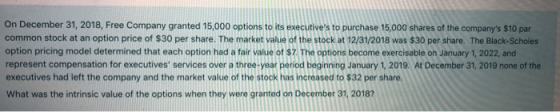 On December 31, 2018, Free Company granted 15,000 options to its executives to purchase 15,000 shares of the companys $10 p