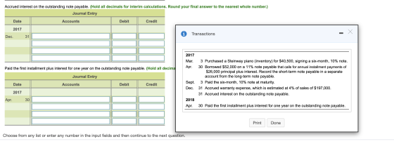 Accrued interest on the outstanding note payable. (Hold all decimals for interim calculations. Round your final answer to the