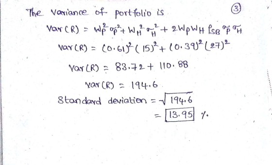 The Variance of port folio ts 3 으쿠 Yar (R) 194.6 8tondard deviation =-J 194.6 | 13.95| 7.