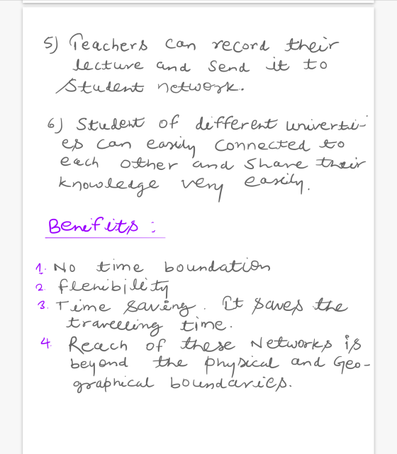 5) Teachers can record their lecture and send it to student network. 6) Student of different univertie es can easily connecte