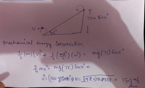 75m sinis energy Conservation, Mechanical Ź (m) [u + (mp) (W) = mg (75) sinis 2 mu? mg (75) Sinis Ú= (100 g) Sinds=0-.19800-