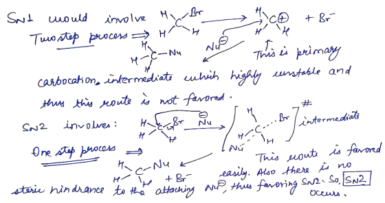 SNI uould involveH Tuo p procers H Br -Nu This brimay intermediat uhih highy nstable and carbocation thu tsoute not favored i