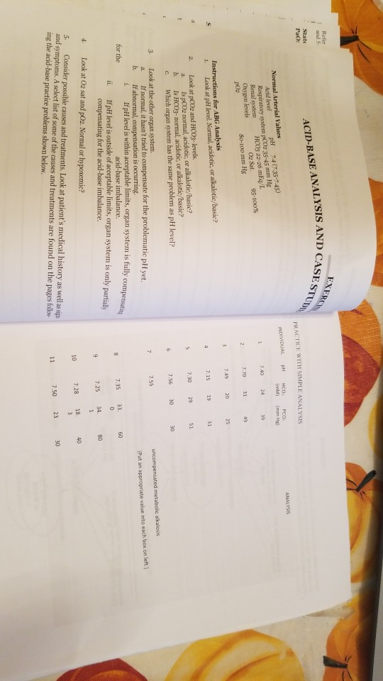 EXERCNS Refer and 5 CASE STUDE ACID-BASE ANALYSIS AND CAS State Pao: PRACTICE WITH SIMPLE ANALYSIS ANALYSIS INDIVIDUAL PH CO.