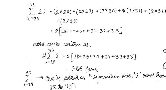 Σ 2: 2×29)+(2x 29) +(2x30)+,(2531)+(2x32) +(2x33) วุโ284 29+30 +3 1 +32+32] 2ΣΆ 28 e2「284 2 g +30+31+32+33] 366 (oms) 28 1 33m