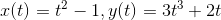 x(t)=t^2-1, y(t)=3t^3+2t