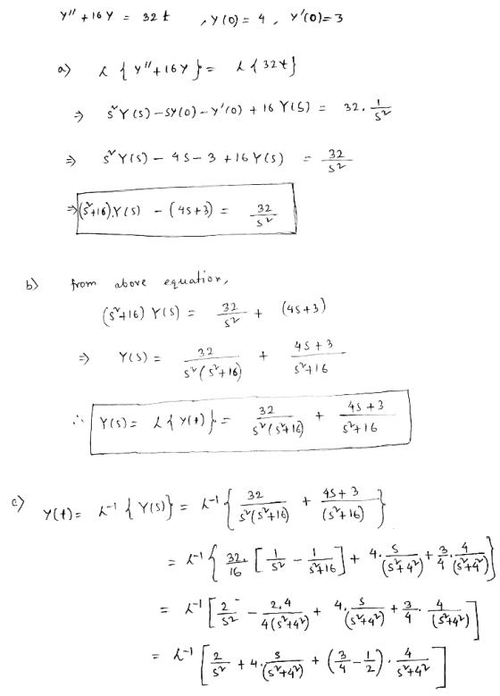 y +16 : 32 (0) = 4 , y (o)-3 ㅅ {y416 } - 32+} 32, SY (s) - Sto) - ro) + 16 YIS) 다. ys) - 45- 3 +16Y{s) 22 AS16(S) - ( 45+3