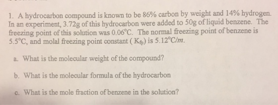 A hydrocarbon compound is known to be 86% carbon b