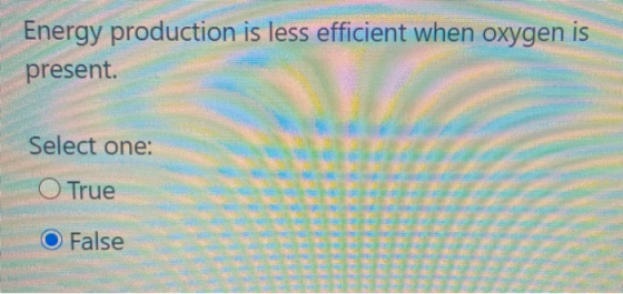 Energy production is less efficient when oxygen is present. Select one: O True False