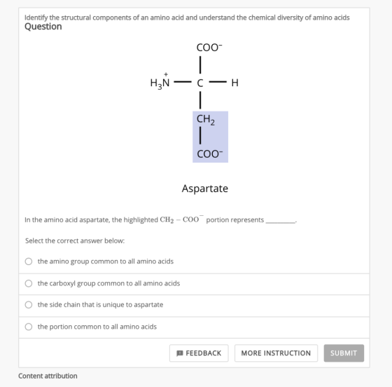 Identify the structural components of an amino acid and understand the chemical diversity of amino acids Question COO- HIN— -
