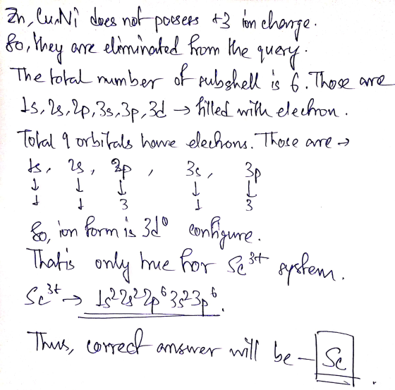 so, they Zn, CuNi does not possess t3 in charge. are eliminated from the query. The total number of subshell is 6. Those are