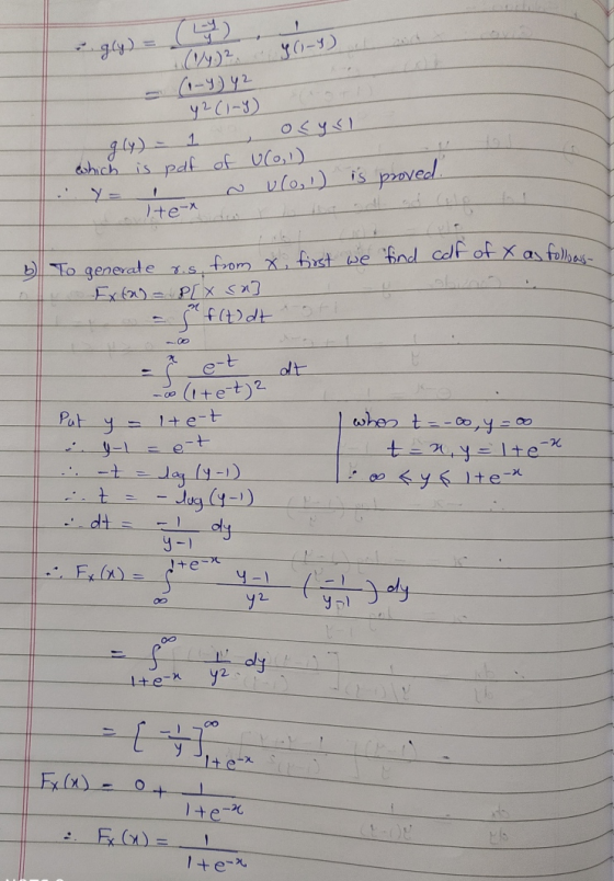 , 40-4) g(y) = ( y) (V)2 (1-4) 42 42(1-4) is proved. which is pdf of ulo, 1) Y= ulo, 1) altex as follow- 6 To generate ris, f