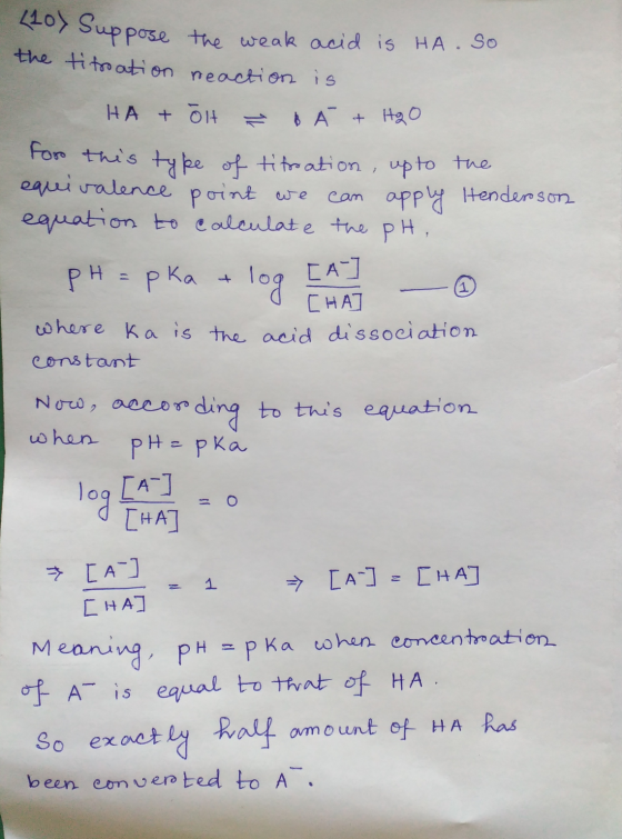 Lloy Suppose the weak a the titration reaction is suppose the weak acid is HA. So HA + ÕIH B D + H₂O for this type of titrati