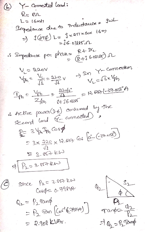 06) Y- Comested load: Raar 22 16mko JewL . Impedance due to inductance a ) 1991) La jxQtTxbox 16m Rt IXL =;6.031552 .: Srrech