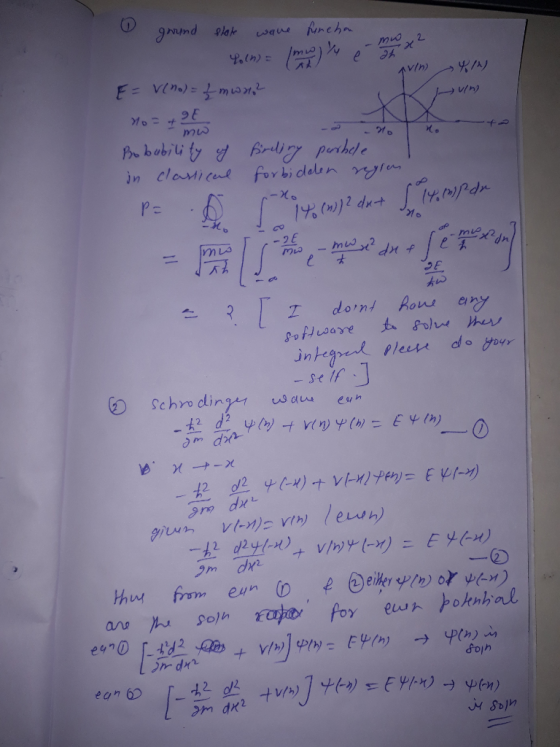 win) 4.1) Hum 0 ground state wave fenchon Poln = 1m w]y e-mx E = V(no) = Įmwne Yo = 40 - Bobability of finding purbele in cla