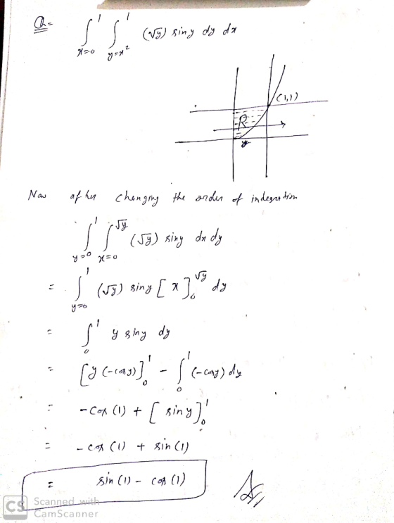 le sS. (15) sing dy do 1-0 yen C - Now af hur changing the order of indegration 1 / 9 (5) ning de dy ES (15) sina [ a y =