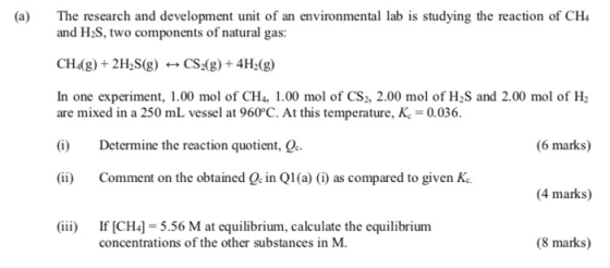 (a) The research and development unit of an environmental lab is studying the reaction of CH4 and H2S, two components of natu