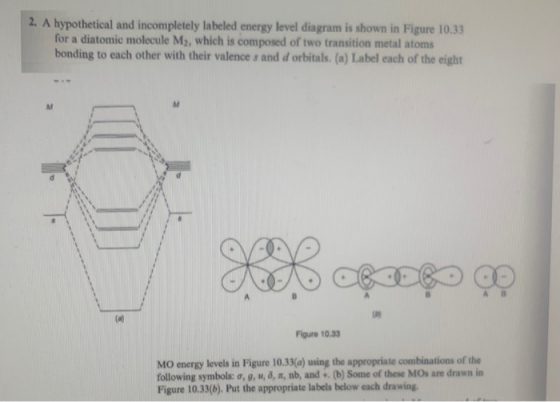 2. A hypothetical and incompletely labeled energy level diagram is shown in Figure 10.33 for a diatomic molecule M2, which is