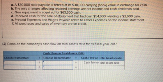 a. A $30,000 note payable is retired at its $30,000 carrying (book) value in exchange for cash. b. The only changes affecting